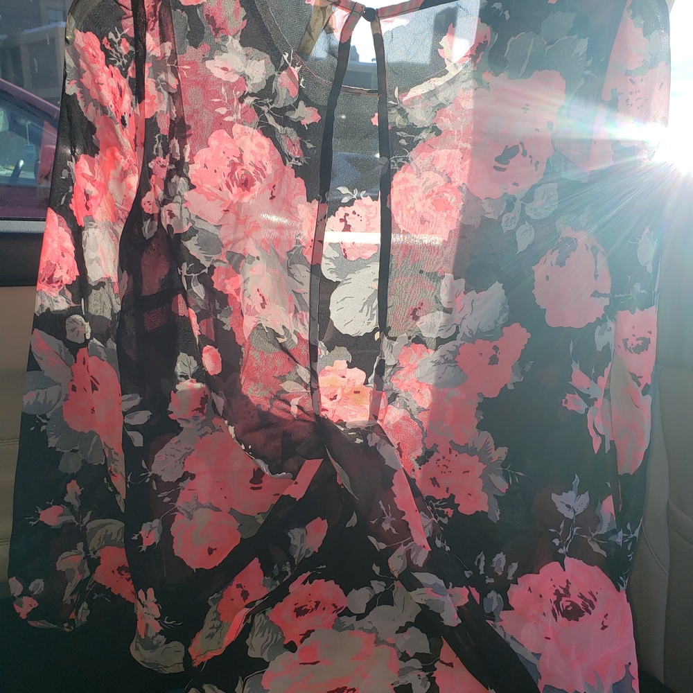 4/$12 Truth Floral Sheer Blouse with Pink and Black Design